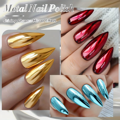 Metallic Nail Polish Set 8pcs - Super Bright Quick-Dry Regular Nail Polish No UV Lamp Needed, French Style Glass Bottle Nail Art Colors for Women