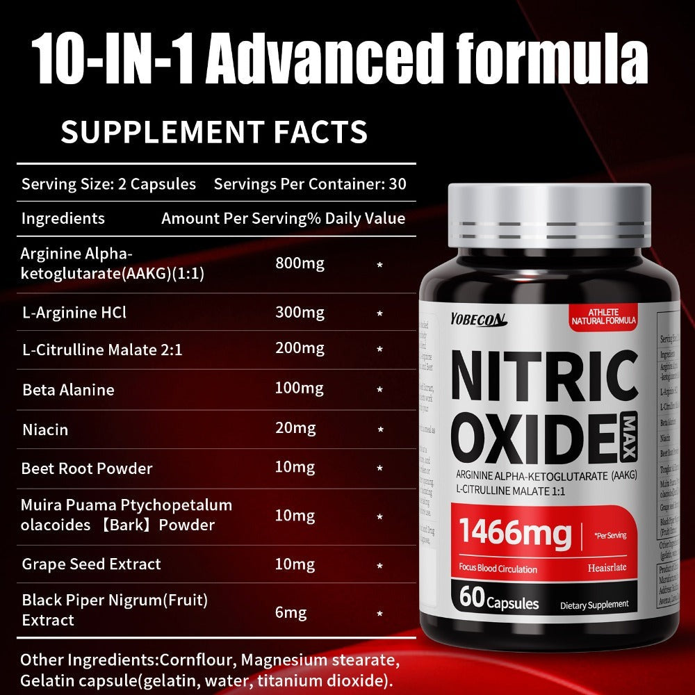 Extra-large Men's Supplements, Nitric Oxide, Male Health Capsule Supplements Containing 800 for MG AAKG, L-arginine, L-citrulline, Beetroot, Natural Energy And Focus Formula, Third-party Tested