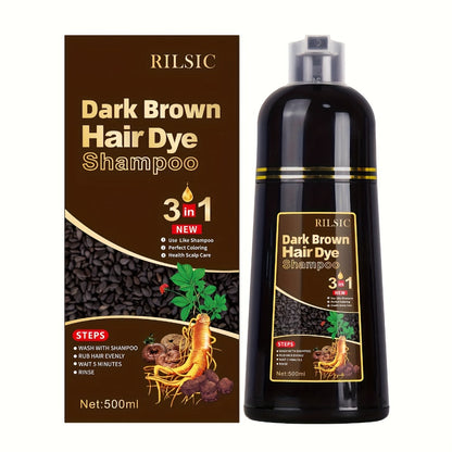 Hair Color Shampoo 3-in-1 Ammonia-Free Gray Coverage Natural Herbal Dye Works in Minutes 30-Day Lasting Color 16.91oz for Men & Women All Hair Types