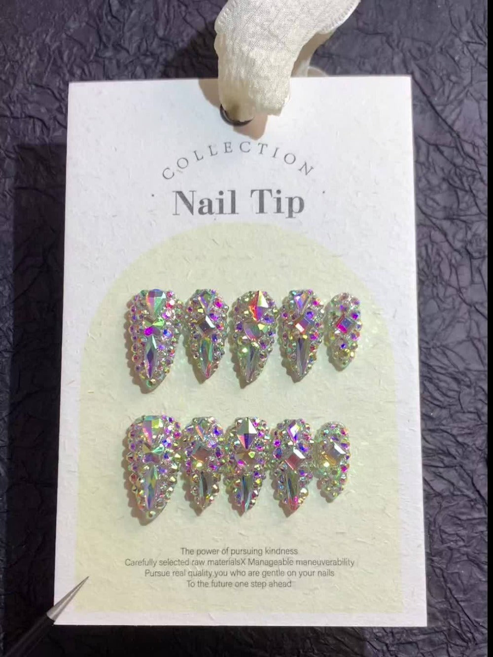 Fake Nails Almond Shape 10pcs Medium Length Glitter Strobe Color Block AB Crystal Rhinestone Press On Nails Kit with Nail File Cuticle Stick Sticker Pad for Party Wedding Date Everyday Wear S M L