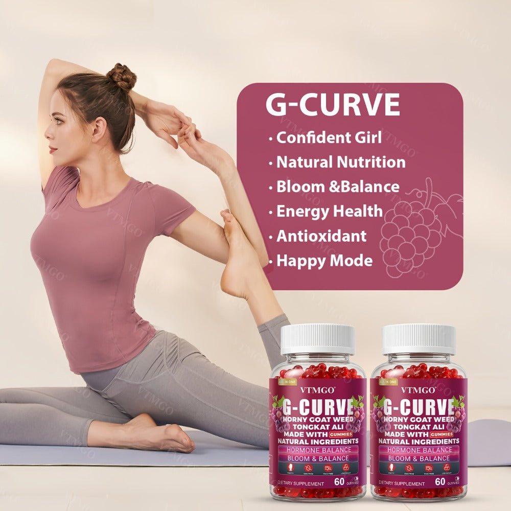 G-CURVE GUMMIES- Rounder, Volumized. Natural Botanical Blend with Maca, Saw Palmetto Berry Powder, Tribulus Terrestris Extract, L-Arginine. It Is A Gift for Women. Life - Confident, Elegant And Beautiful. Grape Flavored (60 Count) (1/2/3 Bottles)
