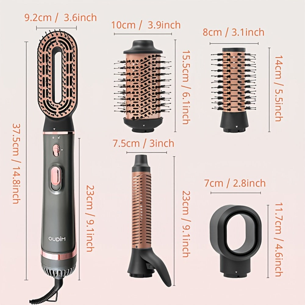 Professional Multi-Functional Hot Air Brush, Negative Ion Tech For Frizz-Free Hot Air, Hair Dryer Brush And Styler, Air Styling Brush Combines, Curling Iron, Massage Straightening Brush, Multiple Temperature & Wind Speed Settings