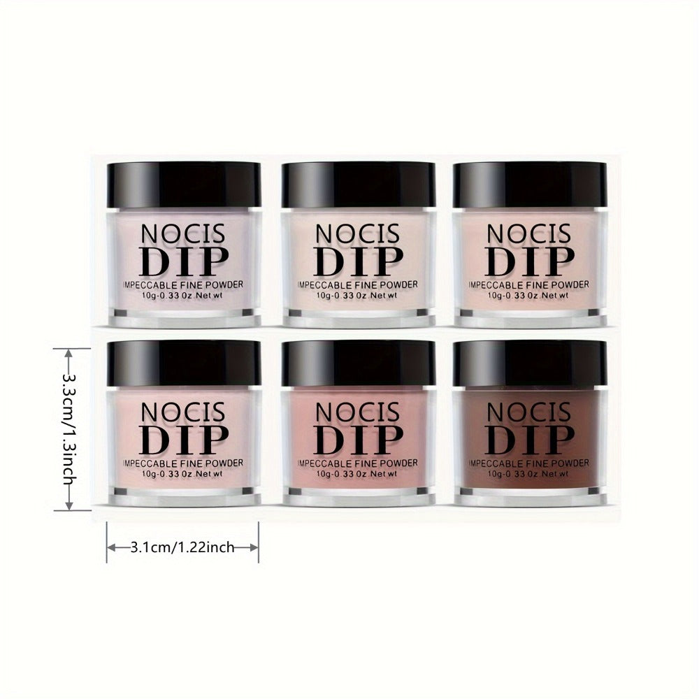 NOCIS 6pcs Nude Acrylic Dipping Powder Set - All Seasons Light Beige Tones, Brown Neutral Shades for 3D Nail Art, French Extensions & Carving, Odorless, No Power Needed, Perfect Gift for Women
