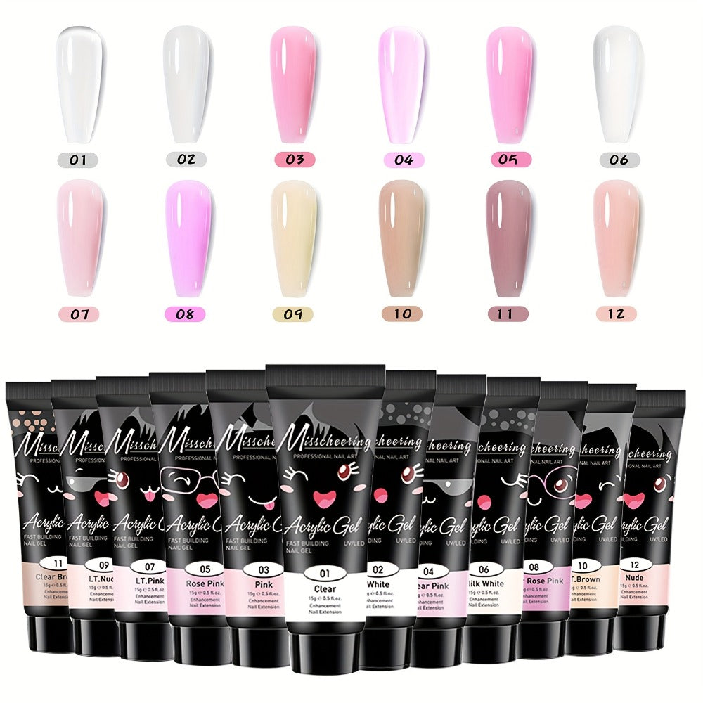 Polymerization Extension Gel Nail Art Kit, 12pcs Professional Semi-Permanent Resin Art Kit, - for 3D Modeling Gel Nail Strengthener - Long Lasting Supply, for Basic Polymerization Gel Nail Art Tools, Nail Art Design Beginner Kit