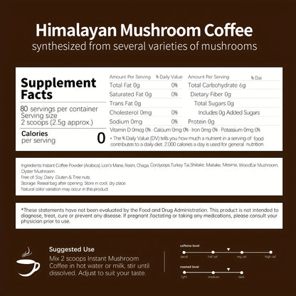 Mushroom Coffee Powder Instant 7oz with Lion's Mane Chaga Reishi Cordyceps Turkey Tail & Arabica Coffee | 10 Superfood Blend for Focus Energy & Immune Support | No Jitters Gluten-Free Soy-Free