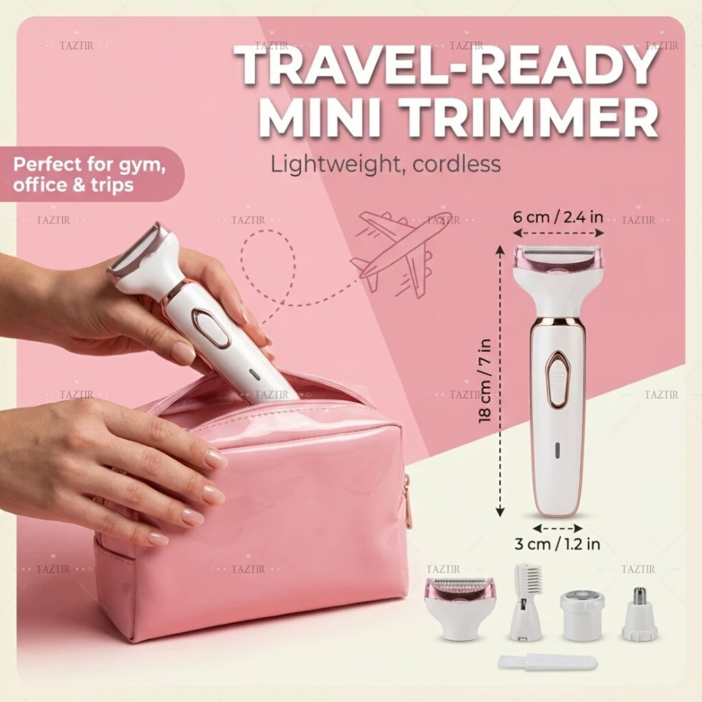 Electric Razor for Women, 4-in-1 Rechargeable Grooming Kit | Limited Luxury Set | Ultimate Shaving Care Gift, Lady Electric Shaver for Face, Nose, Legs And Underarm, Bikini Trimmer for Women Wet & Dry Painless, Hair Razor Rechargeable & Portable