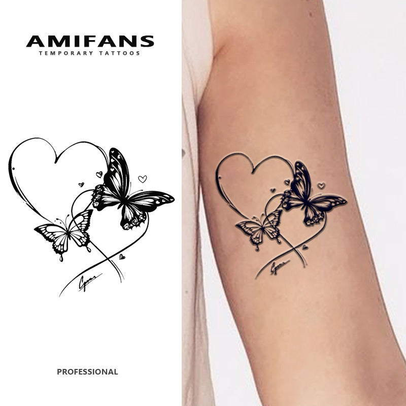 3 Sheets Semi Permanent Tattoo Butterfly 3.2'' X 3.2'', Lasting 1-2 Weeks Tattoo, Long Lasting, Juice Tattoo For Adults Butterfly With Hearts Tattoo Navy Blue That Look Real For Arm