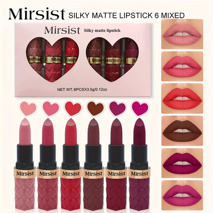 Matte Lipstick Set 6 Colors Waterproof Long Lasting Lip Gloss - Smudge Proof Non-Fading Velvet Lip Color Berry Red Tones for All Skin Types Daily Wear Special Events Holiday Gift