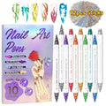 10 Color Metallic Nail Art Pens Set with 12pcs Nail Stickers| Due-Headed 3D Nail Polish Pen| Acrylic Doodle Nail Markers, Nail Paint Dot Stitching Pens, Graffiti Pens for Home Salon Nail Gift Graduation