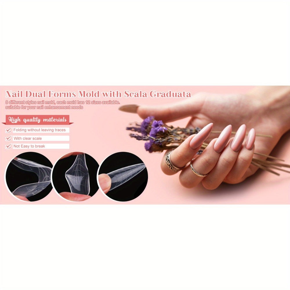 EBANKU Dual Form Kit, 192pcs Poly Gel Forms For French Nails, 96pcs Reusable Pads, 5pcs Clips, Brush Pen, Files Buffer, Extension Kit For Beginner