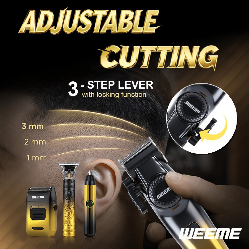 4pcs WEEME Men's Grooming Kit with Electric Shaver, Beard Trimmer & Nose Hair Trimmer - USB-Powered Rechargeable Hair Clipper System, 8 Guide Combs Suitable for Father, Boyfriend, Husband Gift for Holidays, Travel & Use