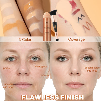 Liquid Foundation Spray with Brush 2PCS Matte Finish Panthenol & Hyaluronic Acid for Sensitive Dry Mature Skin Non-Sticky Natural Flawless Coverage Women
