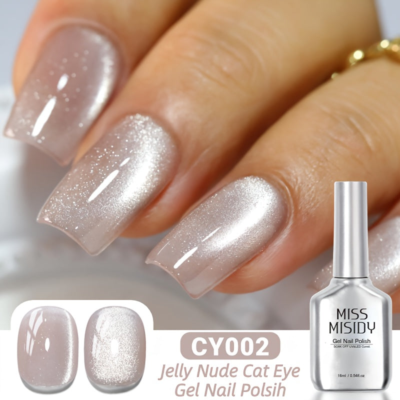 MISS MISIDY 0.54oz Ice Clear Nude Cat Eye Gel Nail Polish - Long-Lasting Nail Polish, No Residue, Quick-Dry Glossy Finish, Fragrance-Free Formula for Salon & Home Manicure/Pedicure - Professional & Everyday Nail Art Designs, Nail Polish Gel, Pedicure Prod