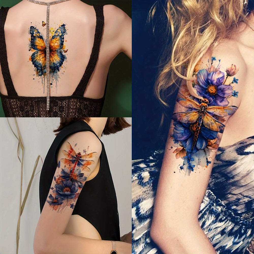 Flower Temporary Tattoos for Women 45 Sheets, 12 Large & 33 Small Realistic Watercolor Floral Fake Tattoo Stickers, Long Lasting Half Arm Body Tattoos Party Supplies Favors