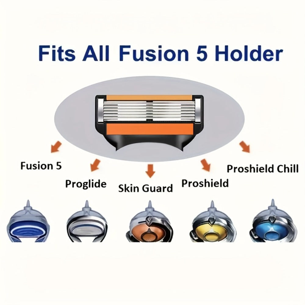 Compatible with Fusion 5, 32/24/16/12 Replacement Heads, Includes Free Handle, Classic Men's Shaving Razor, Manual Men's Razor with Replaceable Blades, Six-layer Stainless Steel Safety Razor, Replaceable Razor Blades, Blade Replacement Kit