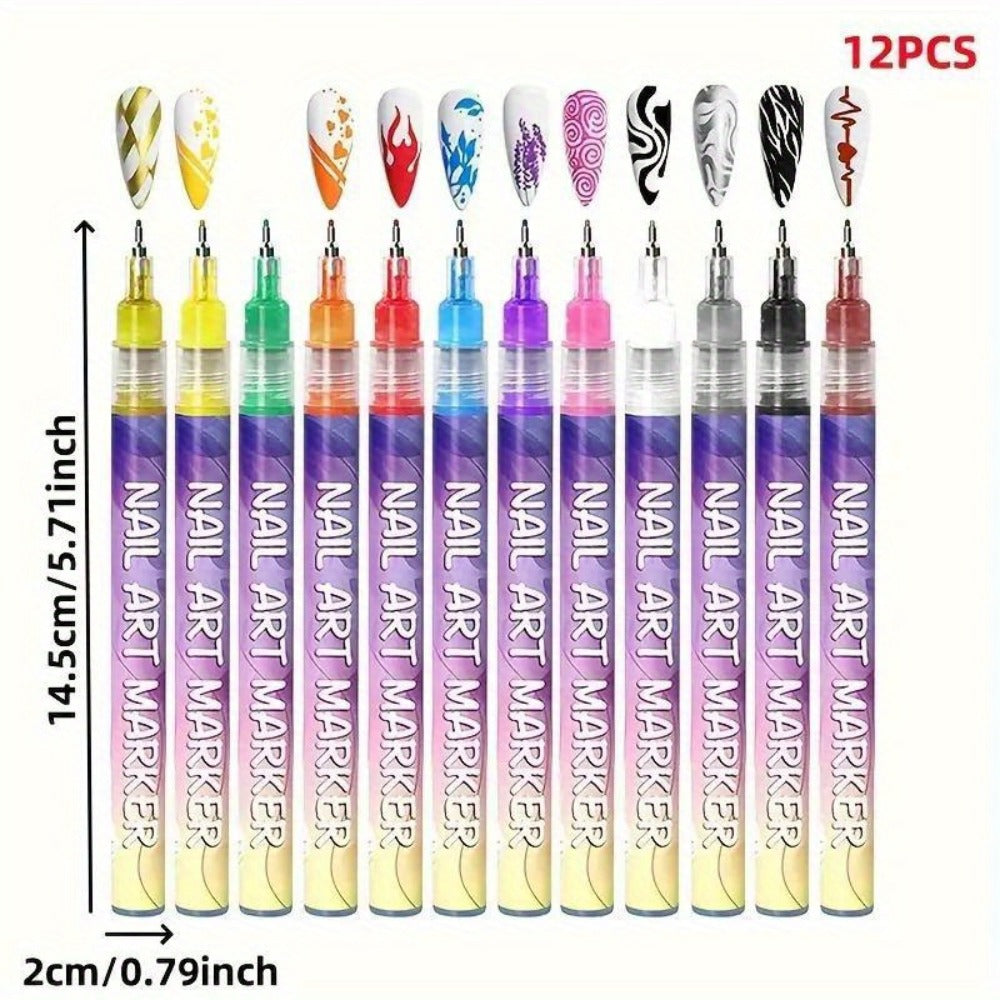 1 Set Nail Doodle Pen, 12-Color Acrylic Paint Pen, Nail Paint Quick Drying Dot Stitching Pen, Precision 3D Doodle Nail Art Pen, Nail Art Pen Set, Quick Drying, Suitable for Home And Salon, Detailed And Long-Lasting Design