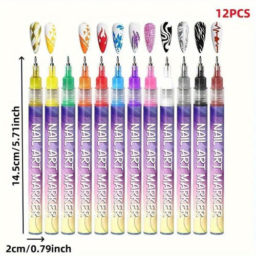 1 Set Nail Doodle Pen, 12-Color Acrylic Paint Pen, Nail Paint Quick Drying Dot Stitching Pen, Precision 3D Doodle Nail Art Pen, Nail Art Pen Set, Quick Drying, Suitable for Home And Salon, Detailed And Long-Lasting Design