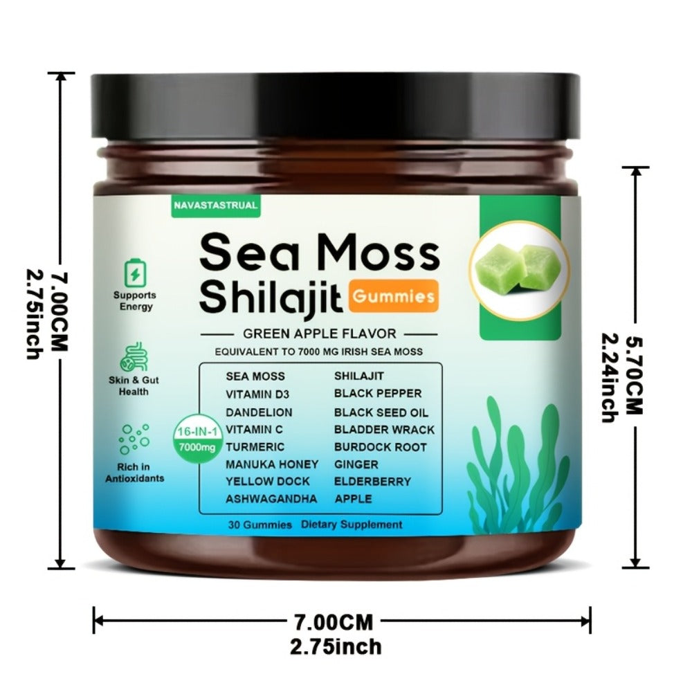30 Gummies, 16-in-1 Sea Moss+Shilajit Gummies, Plant-Based Formula with Sea Moss, Shilajit, Turmeric, Ashwagandha & Black Seed Herbal Supplement, Immune Support, Digestive Health, Daily Wellness, Green Apple Flavor, Christmas Gift for Men And Women
