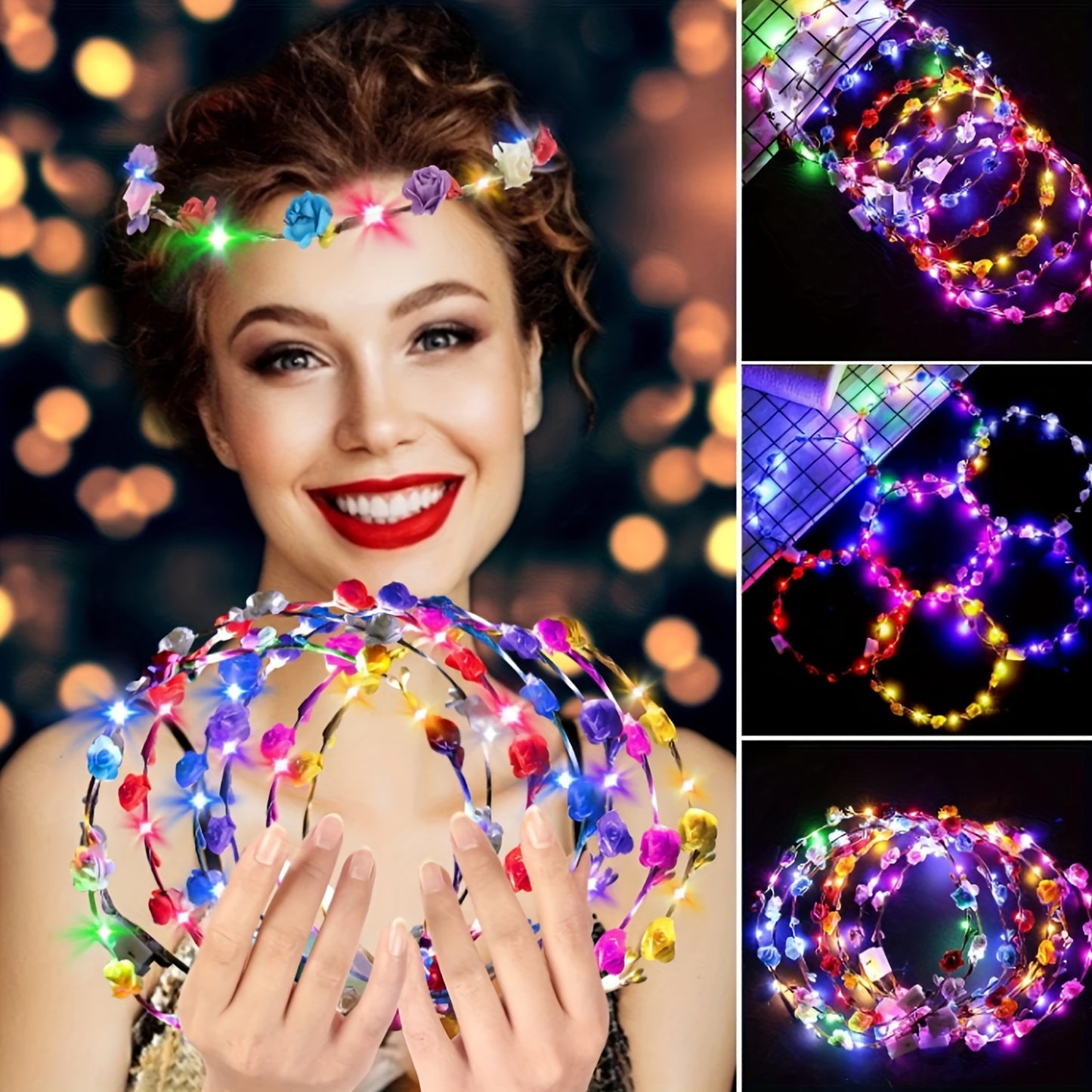 LED Flower Crown Headbands 36 Pack Light Up Floral Headband Fiber Optic Glow Party Favors for Women Girls Wedding Birthday Halloween Mardi Gras Cosplay Beach Festival Tiara Accessories