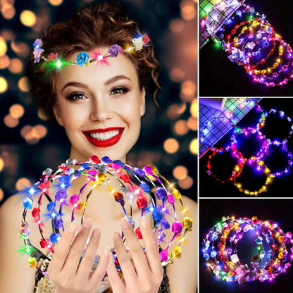 LED Flower Crown Headbands 36 Pack Light Up Floral Headband Fiber Optic Glow Party Favors for Women Girls Wedding Birthday Halloween Mardi Gras Cosplay Beach Festival Tiara Accessories