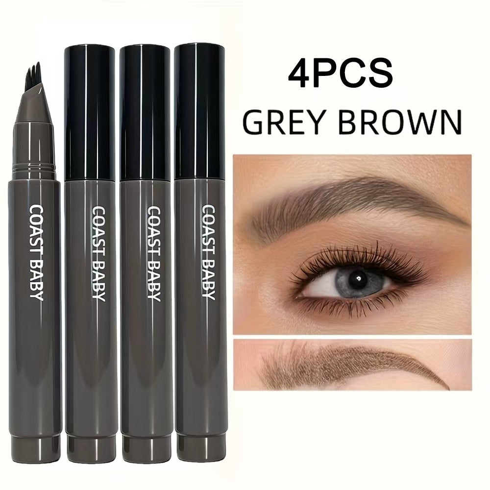 Eyebrow Pencil Set 4 Pack Multi-Fork Tip Waterproof Hair Stroke Brow Pen - Smudge-Proof Long-Lasting Microblading Effect Hairline Filler for Sparse Brows Beginner-Friendly 4 Colors