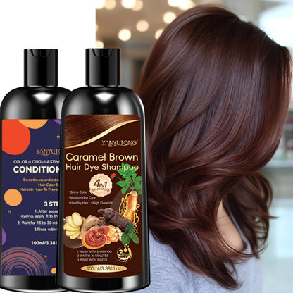 Hair Dye Shampoo and Conditioner Set — 4-in-1 Long-Lasting Hair Color with Ginger & Herbal Extracts, Gentle Gray Hair Coverage, Moisturizing Formula for All Hair Types, 3 Shades