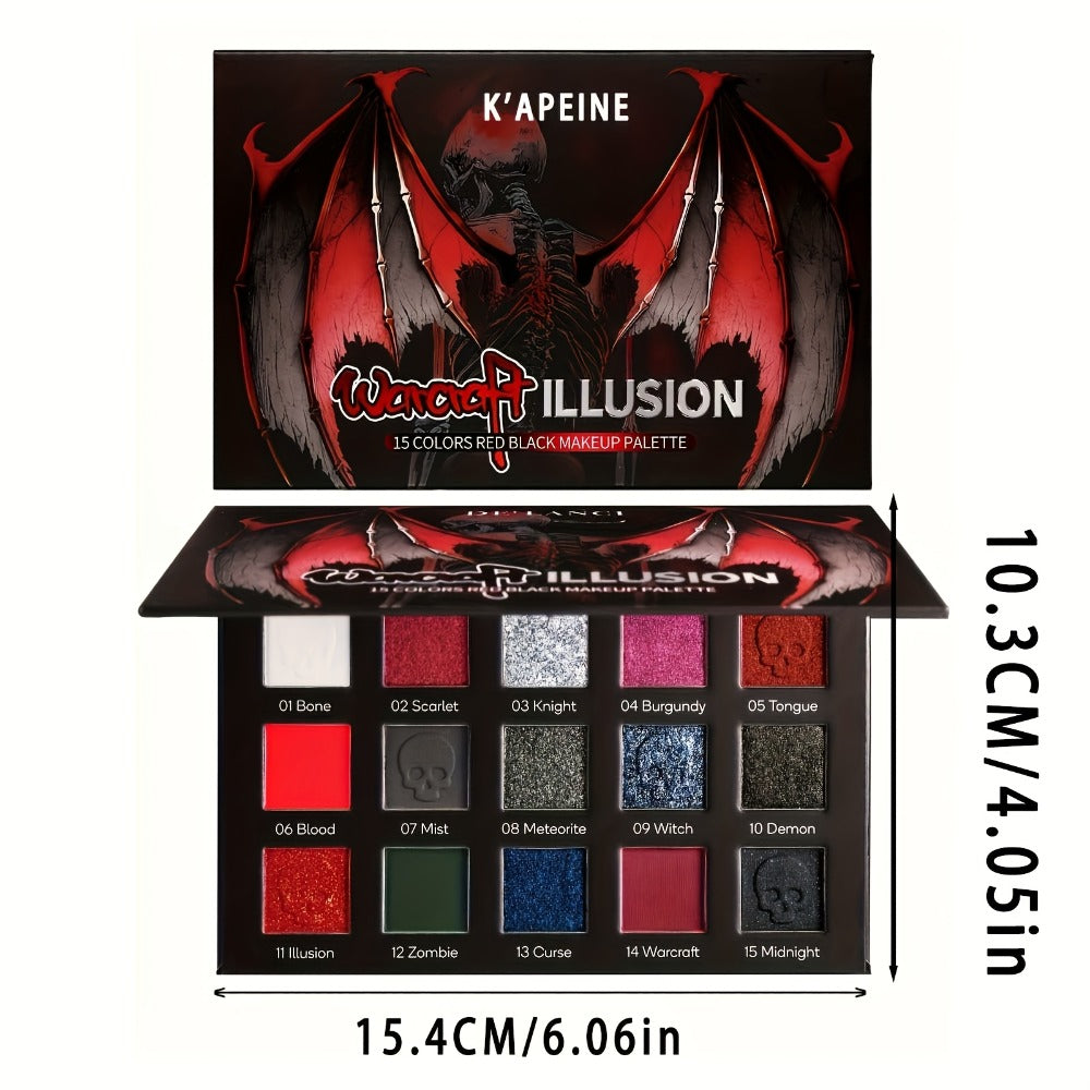 Gothic Eyeshadow Palette 15 Colors - Matte Shimmer Glitter Pigmented Dark Tones, Long-Lasting Dramatic Makeup for Cosplay, Party, Stage & Roleplay