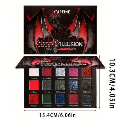 Gothic Eyeshadow Palette 15 Colors - Matte Shimmer Glitter Pigmented Dark Tones, Long-Lasting Dramatic Makeup for Cosplay, Party, Stage & Roleplay