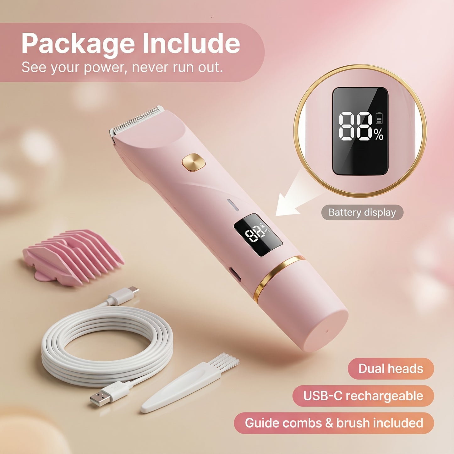Electric Hair Trimmer for Women Dual Head Bikini Razor Face Body Shaver USB Rechargeable Multipurpose Hair Removal Tool Arms Legs Underarm