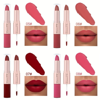 Matte Lipstick Set 4pcs - 2-in-1 Matte Lipstick & Lip Gloss Combo, Long-Lasting Comfortable Wear, Easy to Apply Velvety Lip Color, Perfect Valentine's Day Gift Set for Women
