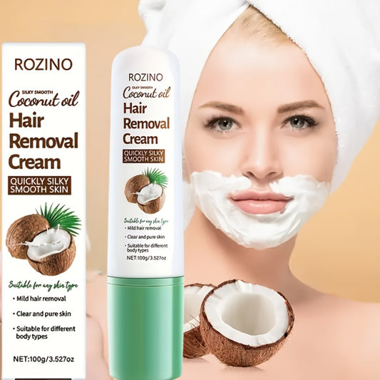 Hair Removal Cream with Coconut Squalane Instant Semi-Permanent Results Up to 3 Months Non-Irritating Residue-Free for Face Lips Armpits Legs Arms Bikini Area Unisex 100g