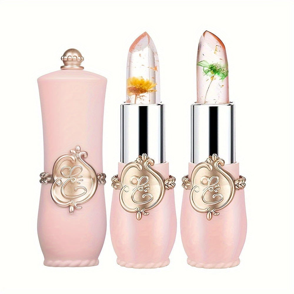 Set of 12 Pink And Black Flower Jelly Lipsticks That Are Long-Lasting, Moisturizing, And Color-Changing Lip Balms