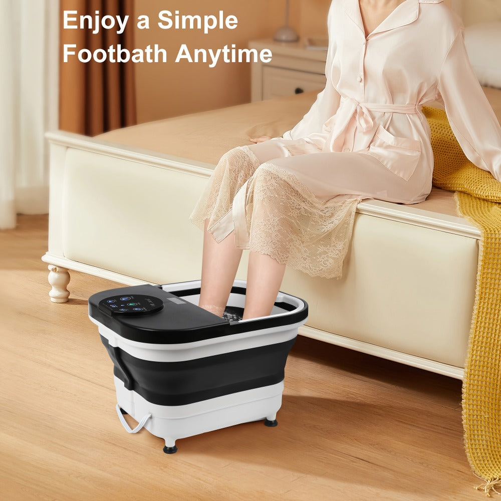 Foldable Foot Spa Bath, Space Saving, Function, 20 Massage Rollers, Touchscreen Temperature Display, Remote Control for Temperature & Time, Shower Sprayer, Ideal Heartfelt Gift for Mother's Day, Black & Gray