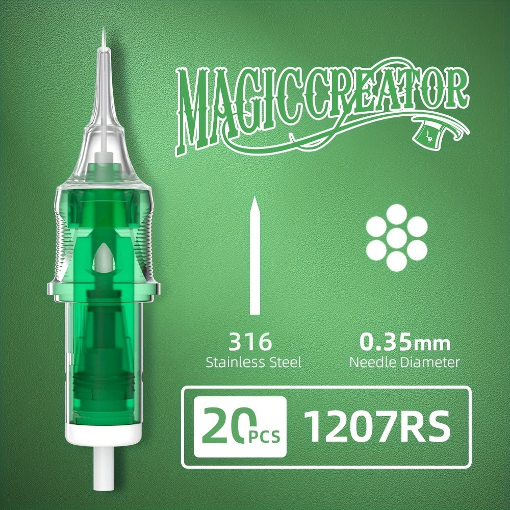 Disposable Tattoo Needles 20pcs Mixed Set - RL RS M1 C-M Multi-Gauge, High Transparency Cartridge, Lasting Sharpness & Ample Ink Capacity for Professional Artists & Beginners