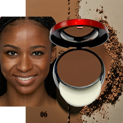 Contour & Foundation Powder Palette 6 Shades Matte Full Coverage Oil Control Waterproof Blush Bronzer Highlighter with Blending Puff Light to Dark Natural Finish