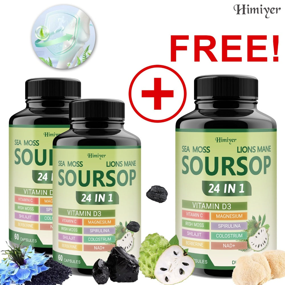 [Herbal Supplement Support] (1/3 Bottles) - Soursop Capsules, Vitamin D3, Vitamin C, Magnesium, Irish Moss, Shilajit, Berberine, NAD+, Advanced Herbal Supplement, Healthy Support, Immunity, Antioxidant, Circulatory System Support