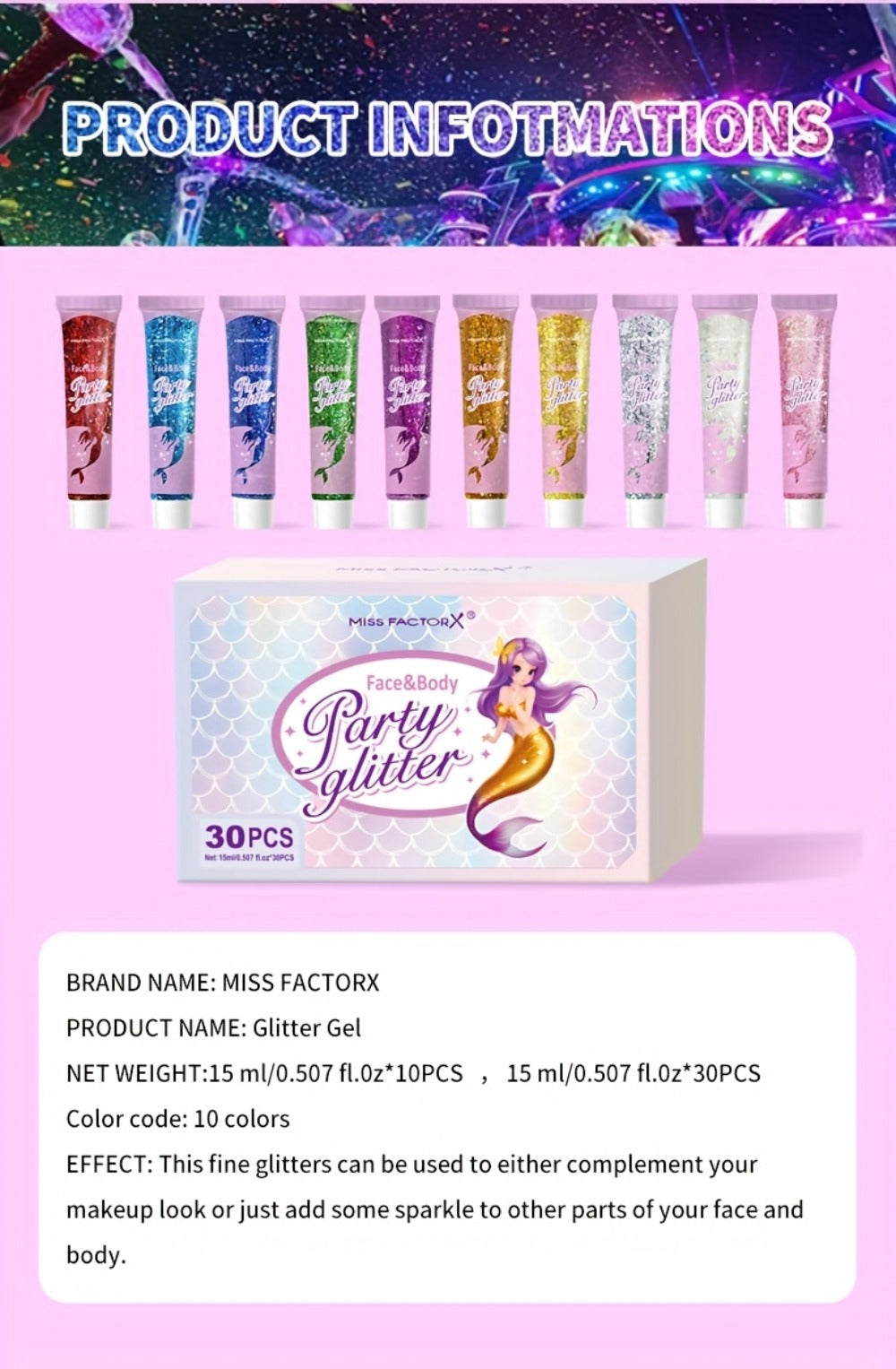 30pcs/box Face Glitter, Body Glitter, Transparent White Glitter Gel, Hair Glitter Gel, Various Shapes Colorful Glitter, Mermaid Sequin Makeup, Face Painting, Women'S Thick Shiny Glitter Gel Gift Se