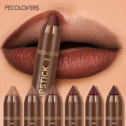 6pcs Matte Lip Liner in Brown Tube, Long-lasting, Smooth Contouring, Non-smearing, Used to Outline and Fill Lips, Various Shades