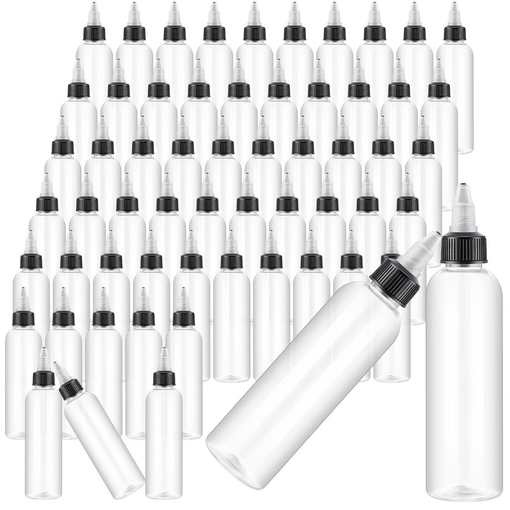 Bulk Set of 100 Empty 4 Oz Plastic Squeeze Bottles with Twist Top Caps, Ideal for Dispensing Hair Oils, Essential Oils, Liquids, And Condiments