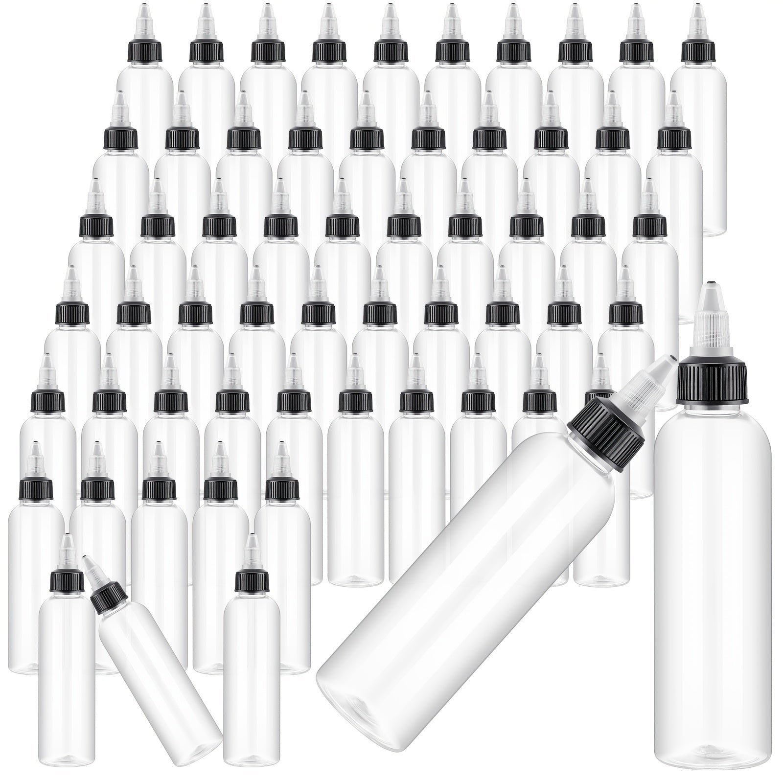 Bulk Set of 100 Empty 4 Oz Plastic Squeeze Bottles with Twist Top Caps, Ideal for Dispensing Hair Oils, Essential Oils, Liquids, And Condiments