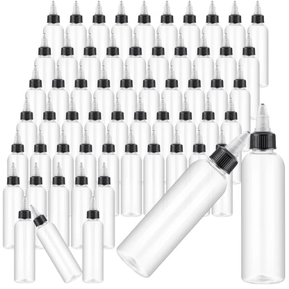 Squeeze Bottles 4oz with Twist Top Caps 100 Pack Empty Plastic Refillable Dispensing Bottles for Hair Oil Essential Oil Condiment Sauce Liquid BPA Free