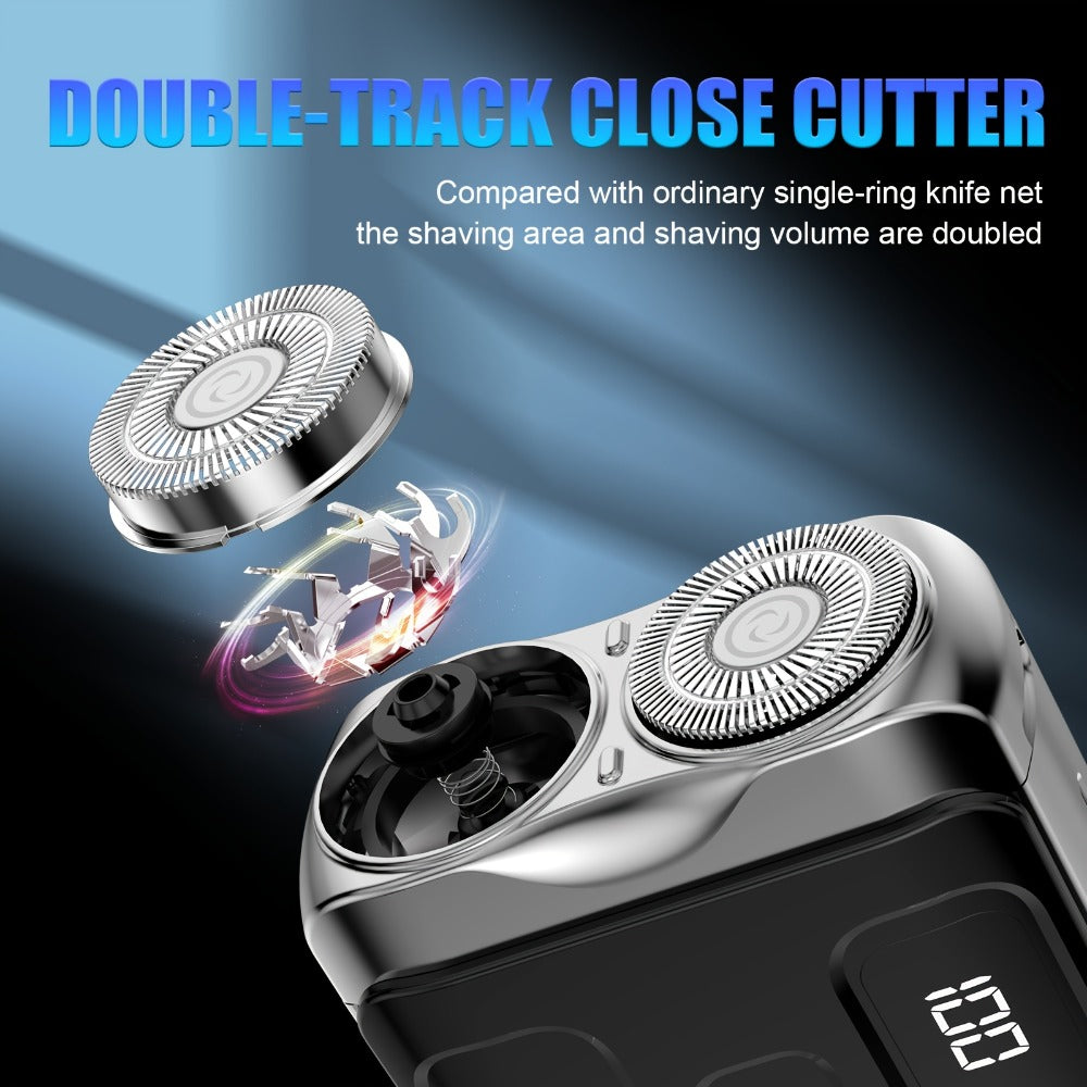New Upgraded Mini Electric Portable Dual Blade Floating Men's Electric Shaver with Digital Display, Five Color Options, Clean Shaving, USB Charging, Halloween And Christmas Gift Giving Options