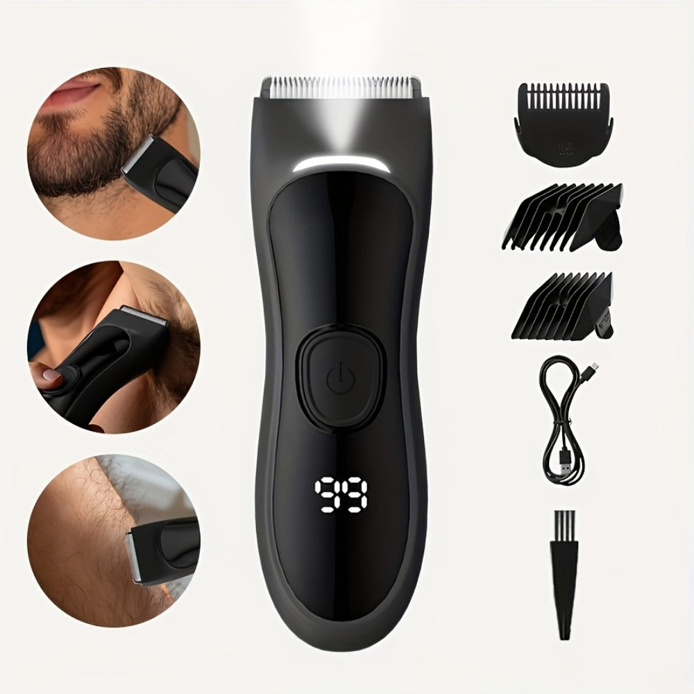 Body Hair Trimmer for Men IPX6 Waterproof Electric Groin Trimmer with Replaceable Ceramic Blade - Full Body Groomer for Chest Underarm Back Hair Shaver Grooming Kit Black Purple