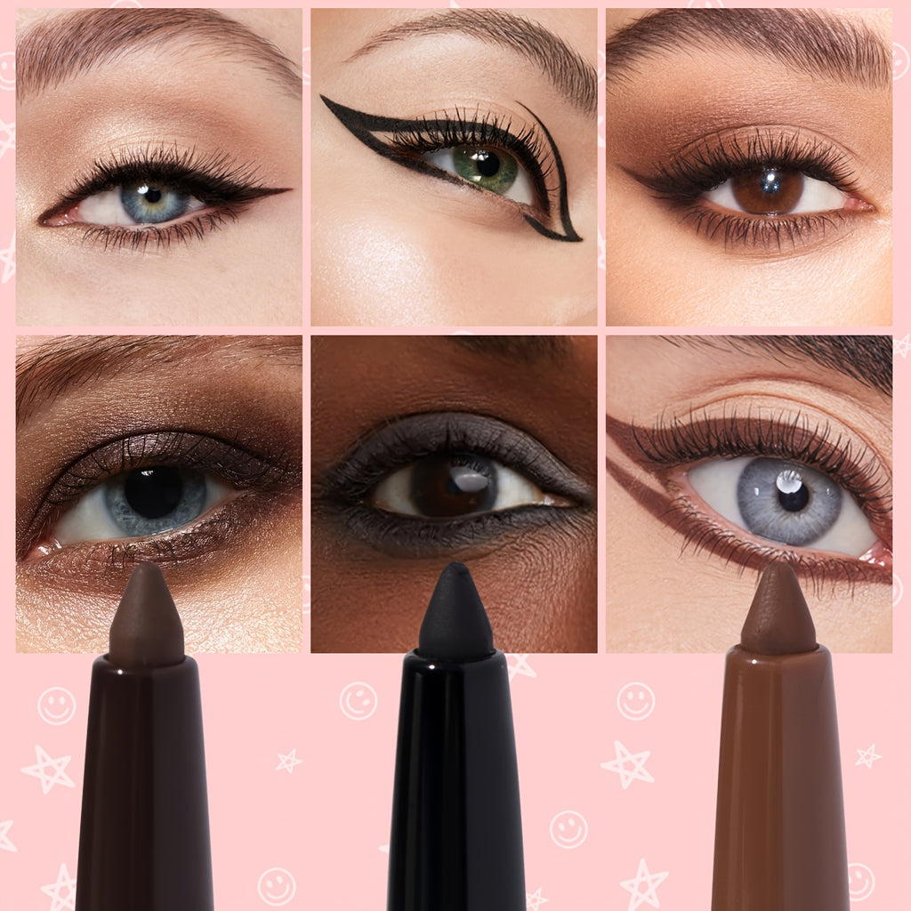3pcs/set Waterproof Eyeliner Gel Pen for Sensitive Eyes, Suitable for Mature Skin, Long-Lasting, Quick-dry, Smudge-Proof, Matte Gel Cream Formula, Easy Control & Beginner Friendly Eyeliner Pencil, Matte Creamy Texture for Precision Eye Makeup