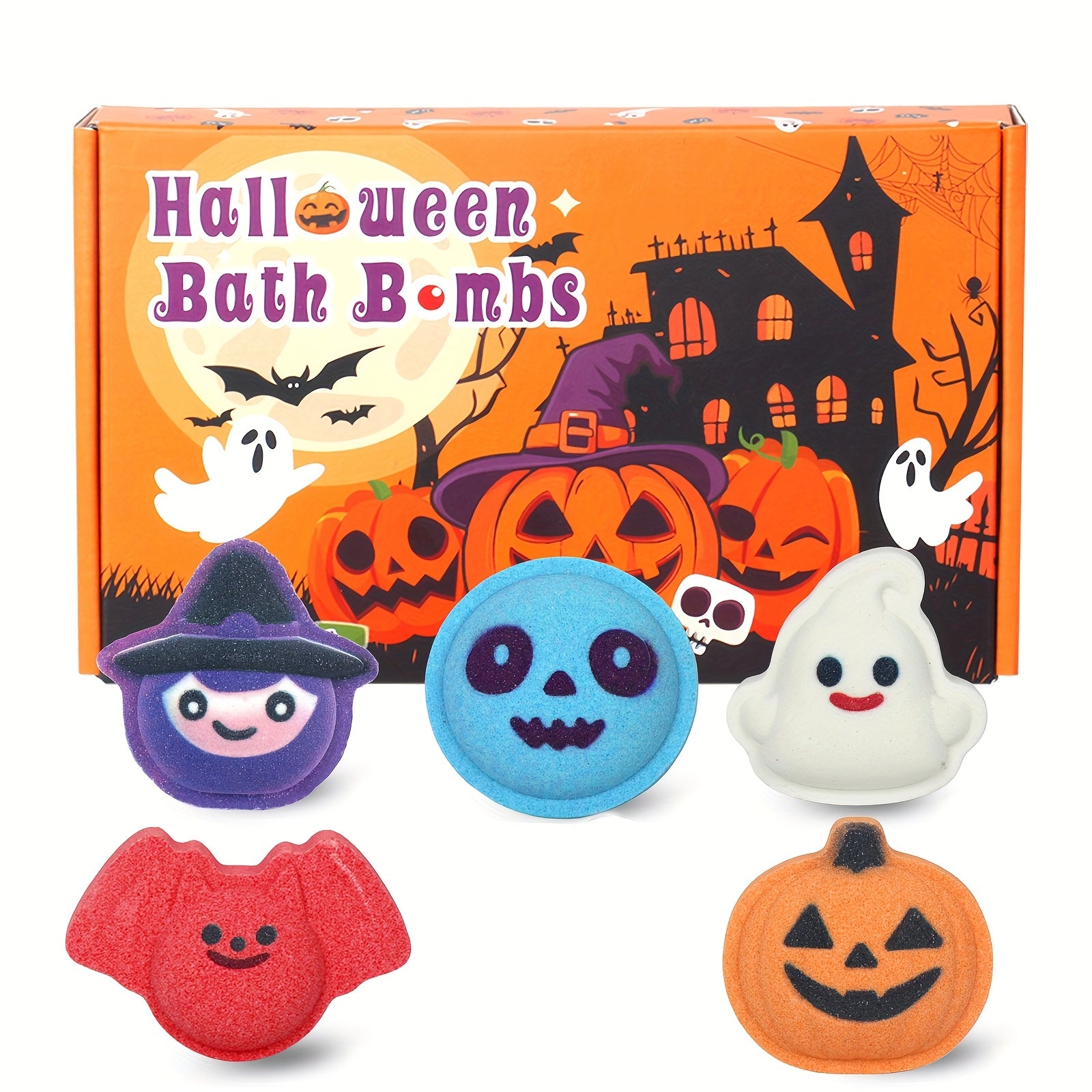 Bath Bombs Halloween Gifts for, Halloween Pumpkin, Bat, Skull, Magician, Black Cat And, 5 Individually Wrapped Bath Salt Bombs Rich In Essential Oils, Ideal for Gifts for,, And Women Who Have Everything On Halloween
