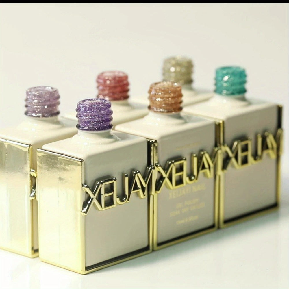 XEIJAYI Sparkling Diamond Gel Nail Polish Set - 6 Colors, Glittery & Shiny End, Long-Lasting Salon-Quality Manicure, No Alcohol, Perfect for Stylish Nail Art Designs, Nail Art Accessorie