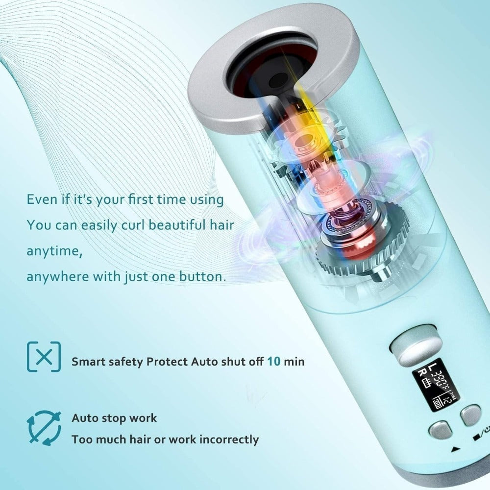 Automatic Curler, Portable Curler, Cordless Rotating Curler with 6 Temperatures, LCD Display USB Rechargeable, Fast Heat-Up And Auto-Off for Hair Styling, Mother'S Day Gift, Birthday Gift (Additions: 1 X Storage Bag And 4 X Hair Clips And 1 X Comb)