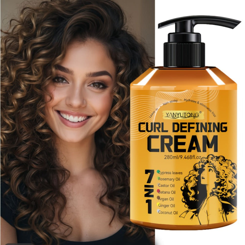 Curl Styling Cream 7-in-1 280ml — Argan Oil & Rosemary Oil Formula for Natural Fluffiness, Frizz Control & Long-Lasting Curl Definition | Waves & Curly Hair
