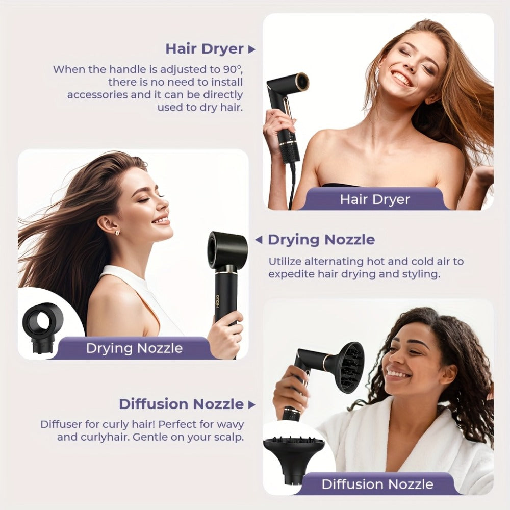 6-IN-1 Multi-Functional Hot Air Comb, Negative Ion Hair Dryer Brush And Styler, 110, 000 RPM High-speed, Frizz-free Hot Air for Rapid Drying, Air Styling Comb, Curling Iron, Straightener, Auto-winding Curling Rod, Foldable Handle, with A Storage Bag