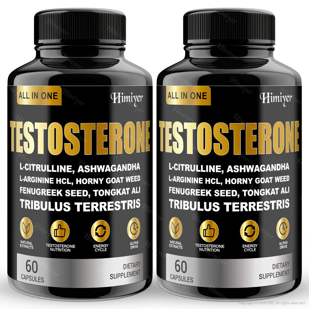 Male & TESTOSTERON Supplement, With L-Arginine, Tongkat Ali, Tribulus & Fenugreek - 60 Capsules, 30-Day Supply, Plant-Based Formula, Natural Ingredients, Men'S Health Supplement